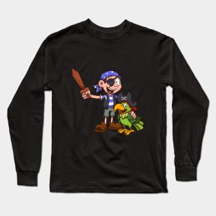 Pirate Kid And Parrot Long Sleeve T-Shirt